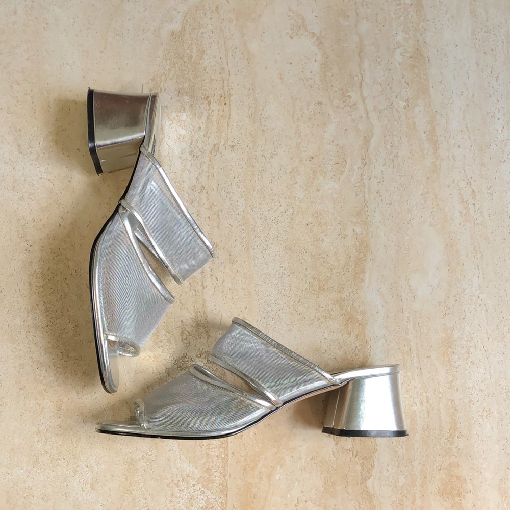Vintage Silver Metallic Mesh Slides